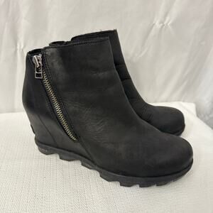 Sorel Boots Womens 9.5 Joan of Arctic Wedge II Booties Black Leather NL3364-010